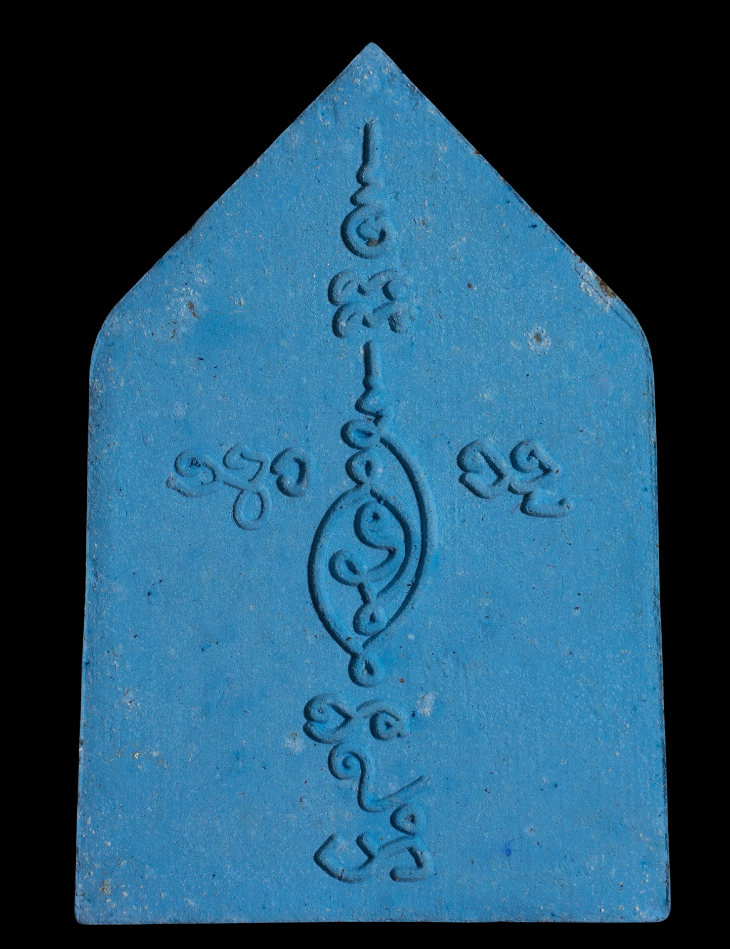 พระแก้วมรกรต พิมพ์ห้าเหลี่ยมหลังยันต์ เนื้อผงสีฟ้า ปิดทอง รุ่นบูรณะอุโบสถวัดตาลปากลัด พร้อมตลับจากวัด