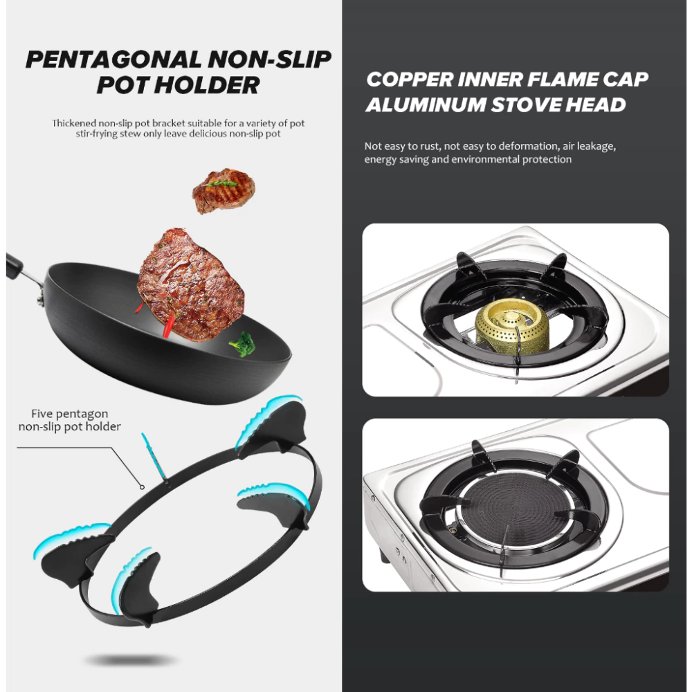 AJ เตาแก๊สสแตนเลส 2 หัว รุ่น AJ-GA2H-01A เตาแก๊สหัวคู่ อินฟาเรด + หัวฟู่ทองเหลือง