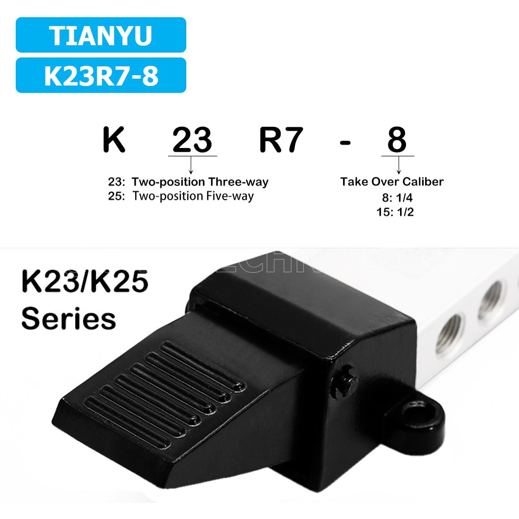 (1ชิ้น) K23R7-8 เท้าเหยียบลม วาล์วเท้าเหยียบ สวิทซ์เท้าเหยียบลม Air Foot Switch Valve Pneumatic TIANYU