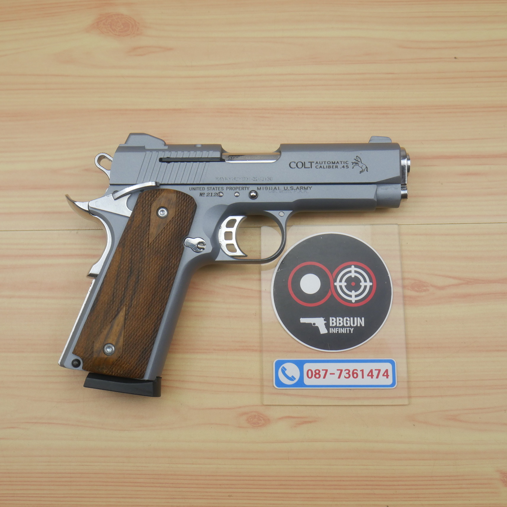 แบลงค์กัน KUZEY M1911 COLT MK IV SR70 สีสโมค 4 นิ้ว ด้ามไม้ blank gun