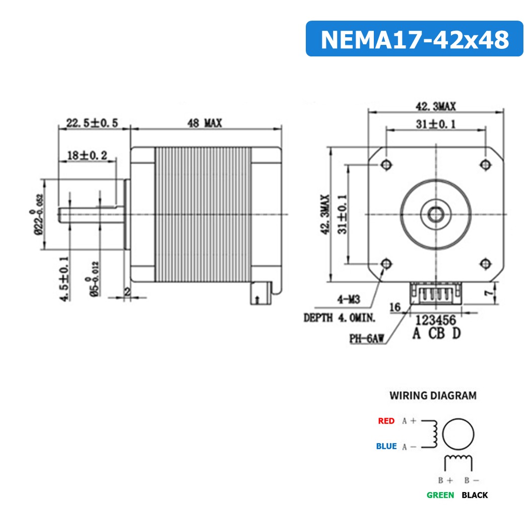 NEMA17 42x48 สเต็ปเปอร์มอเตอร์ พร้อมสาย Stepper Motor NEMA17 with cable 1000mm สเต็ปปิ้งมอเตอร์ Stepping Motor สเตปมอเตอร์ Step motor