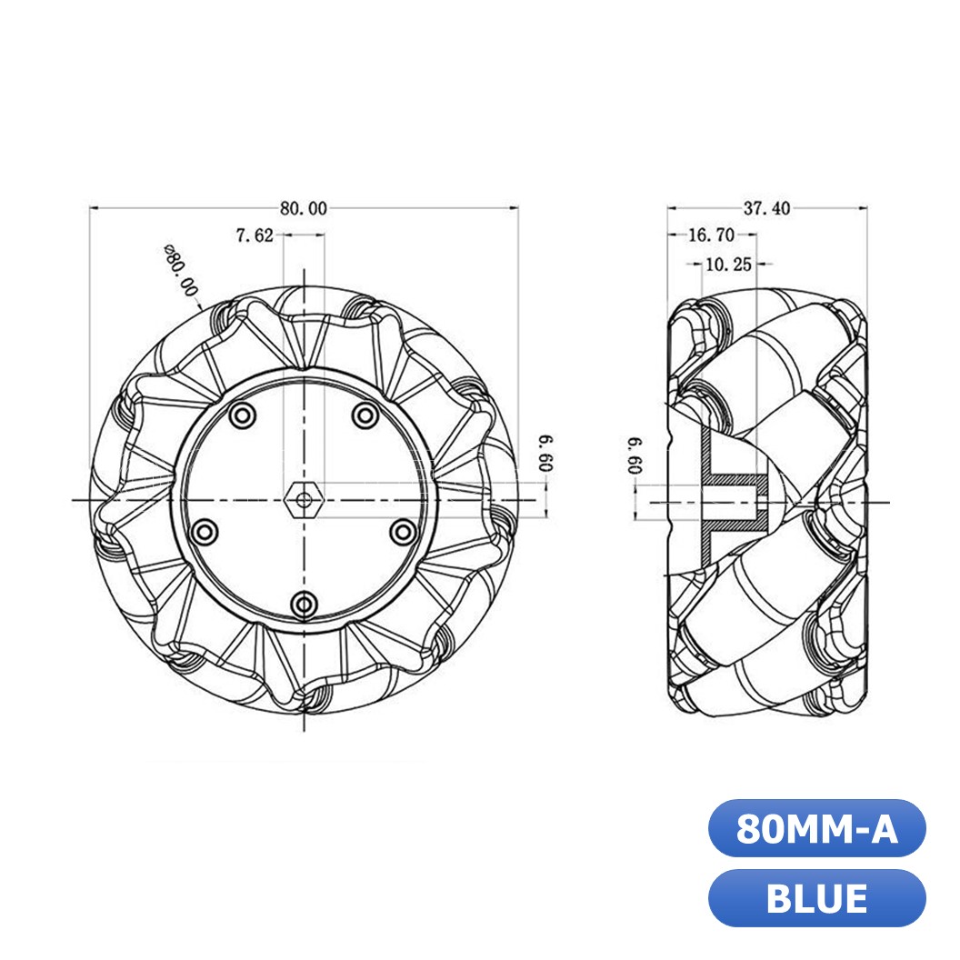 (1ชุด มี 2ล้อ-ซ้าย,ขวา) AD152 ชุดล้อ แมคคานัม ล้อหมุนรอบทิศทาง ขนาด 80MM-A สีน้ำเงิน (ไม่รวม แกนล้อ) Blue Mecanum Wheel 80MM-A (Not include couplings)