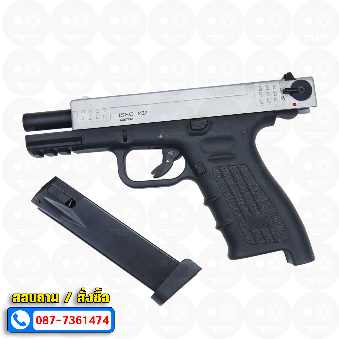 Ceonic Issc M22 โครงดำ-สไลด์เงินด้าน 9mm P.A.K แบลงค์กัน blank gun (แถม 2 แม็กกาซีน กล่องใส่ปืน แส้ น้ำยาล้างปืน)