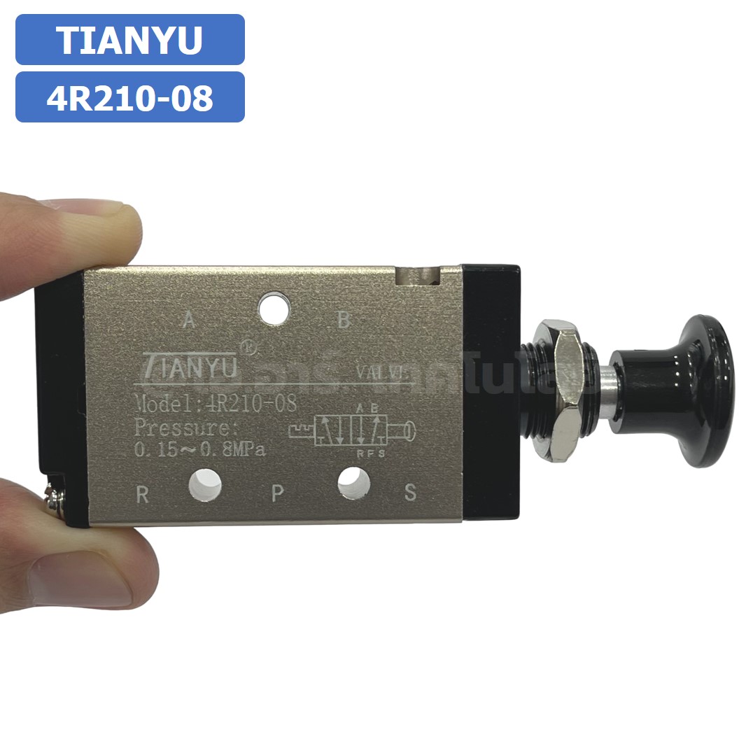 4R210-08 วาล์วควบคุมด้วยมือกด วาล์วมือกด 5/2 Hand Valve Pneumatic TIANYU 4R Air Control valve