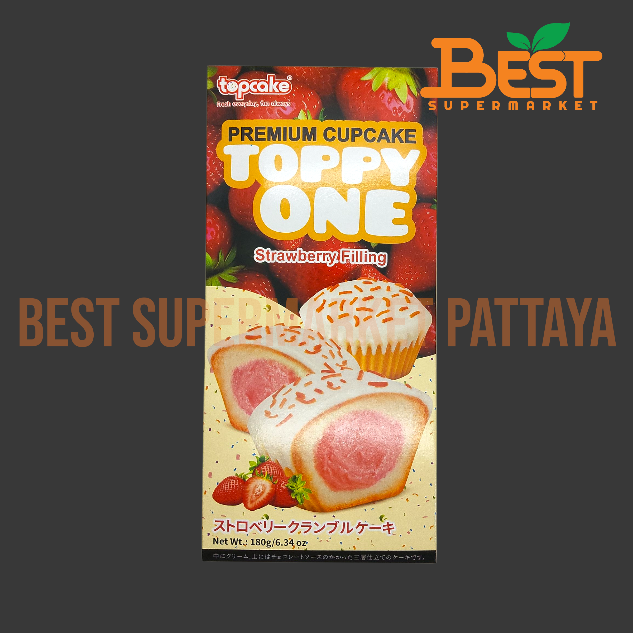 ท็อปเค้ก ขนมเค้กไส้ครีมรสสตรอเบอร์รี่ 30กรัม x 6ซอง.Toppy One Strawberry Filling 30g. x 6Cupcakes