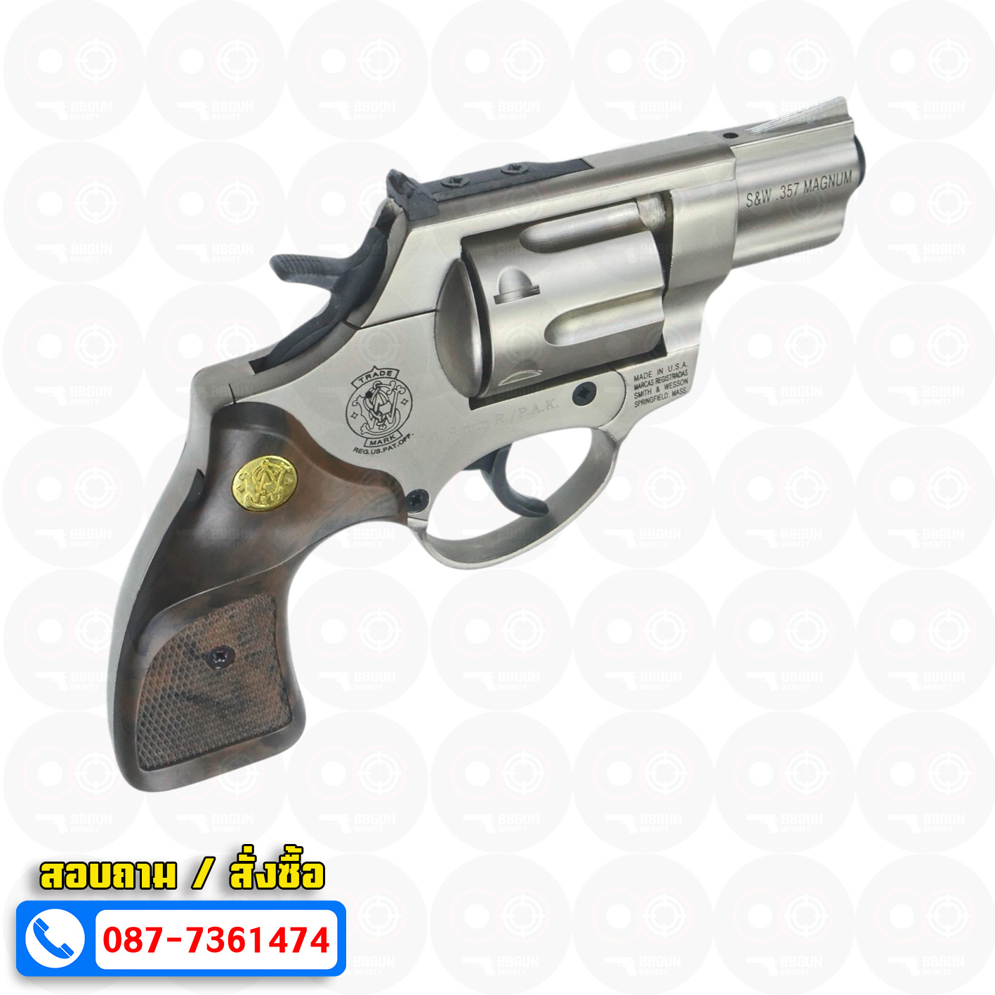 Ekol Lite แบลงค์กัน ลูกโม่ 2 นิ้ว สีซาติน (Satin) Smith & Wesson blank gun Revolver 2 inch กระดุมทอง