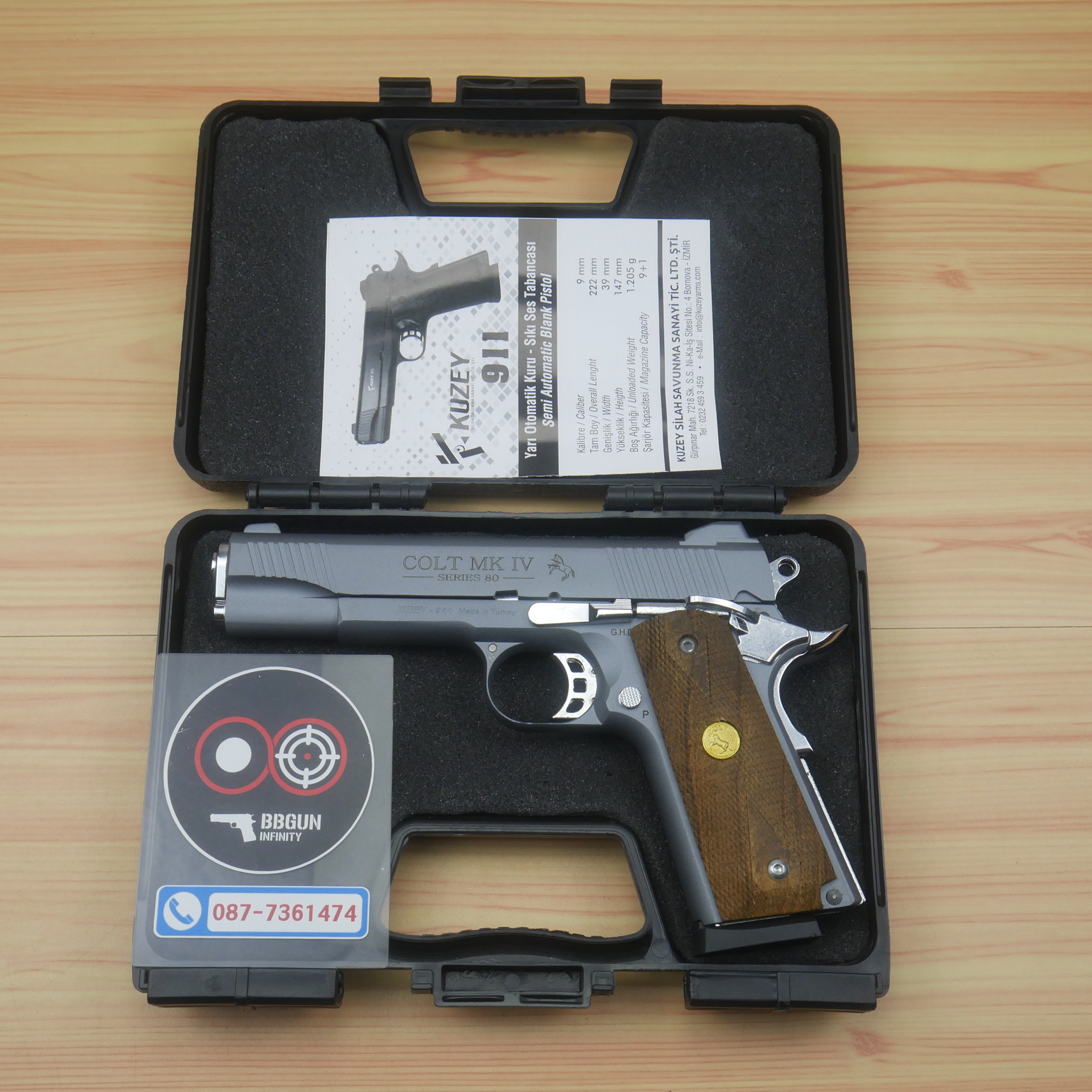 Blank Gun KUZEY M1911 COLT MK IV SERIES 80 Smoke ลำกล้อง 5 นิ้ว สโมค แบลงค์กัน ด้ามไม้