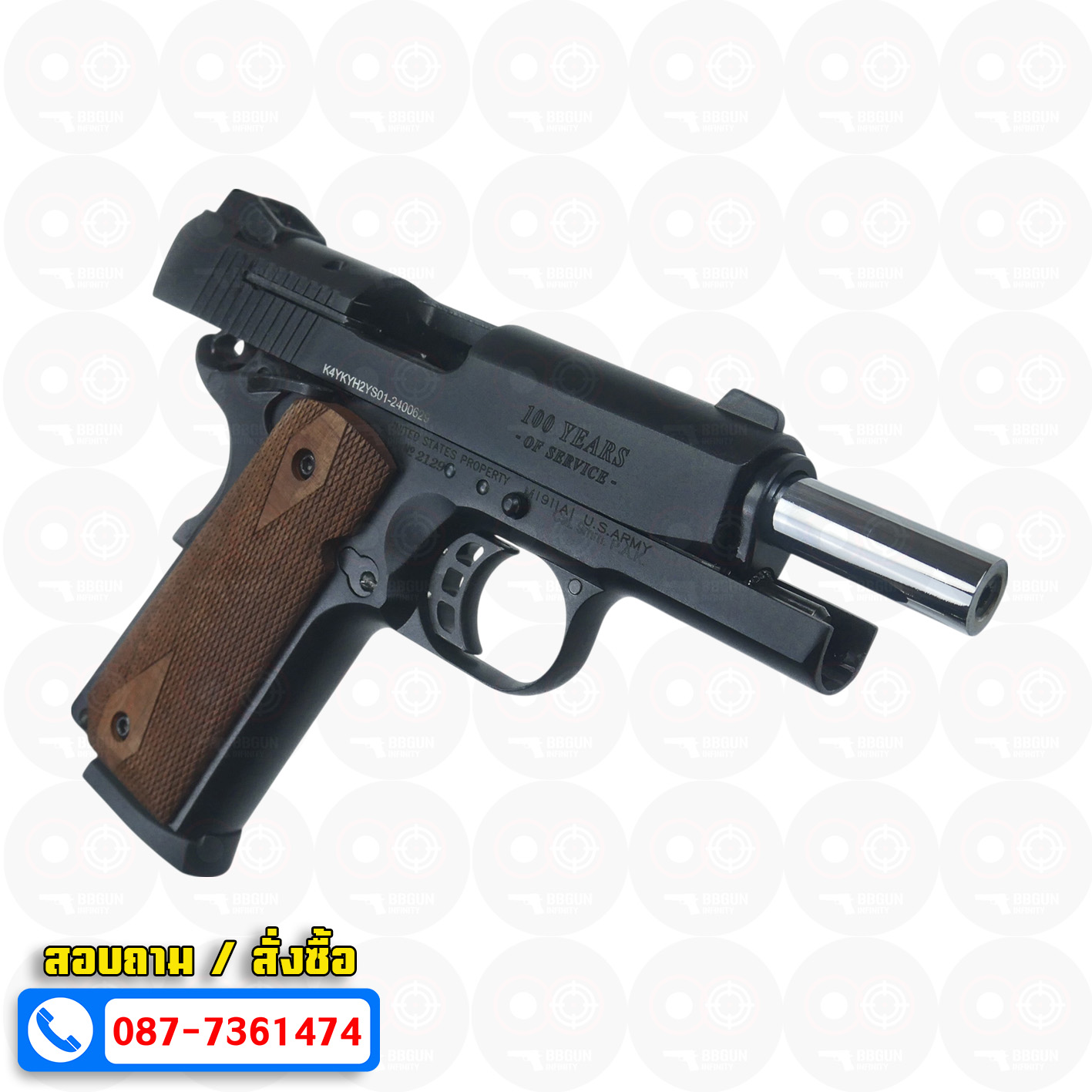 แบลงค์กัน KUZEY M1911 COLT GOVERMENT 100 Year สีดำ 4 นิ้ว blank gun ด้ามไม้