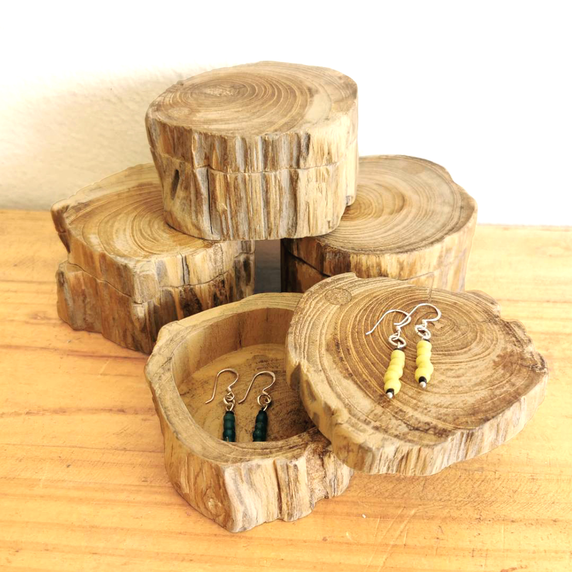 ตลับไม้กลม ฝาหมุน ไม้สัก Natural Teak Round Wood Case