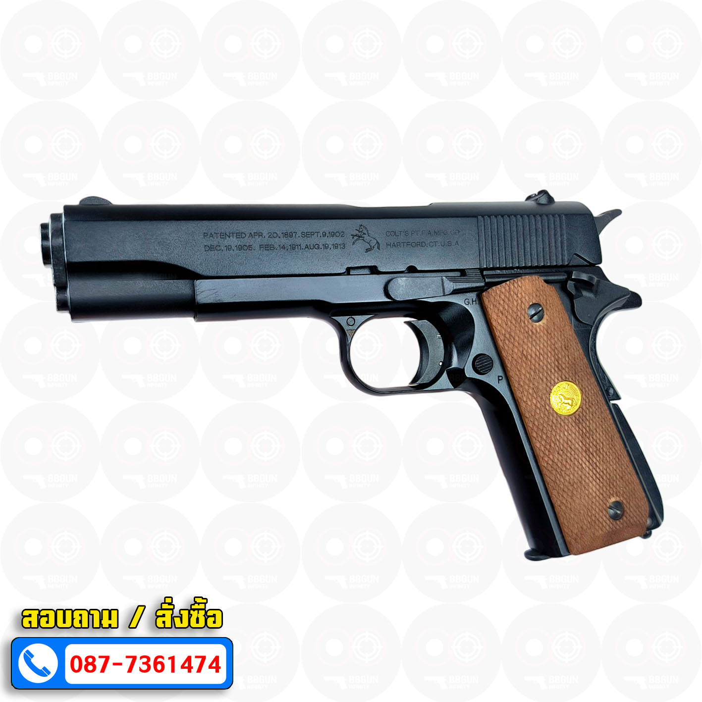 แบลงค์กัน AKSA Colt 1911 A1 100 Years สีดำ กริปไม้ (2 แม็กกาซีน) BLANK GUN