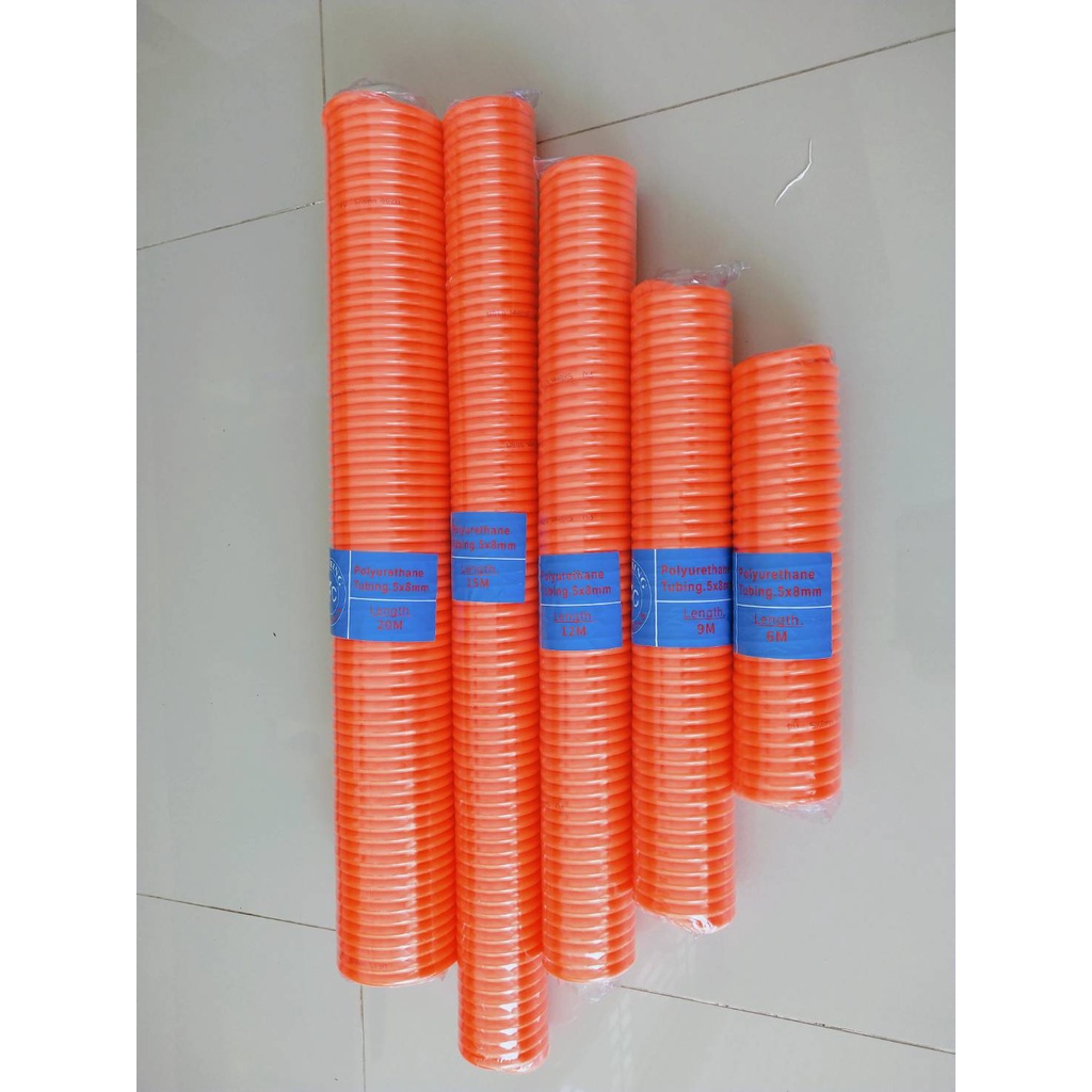 สายลม PU แบบสปริง ขนาด 5X8 สีส้ม (ราคารวมแวท) STARWAYแท้ สายลม สายต่อถังลม สายเติมลมรถ