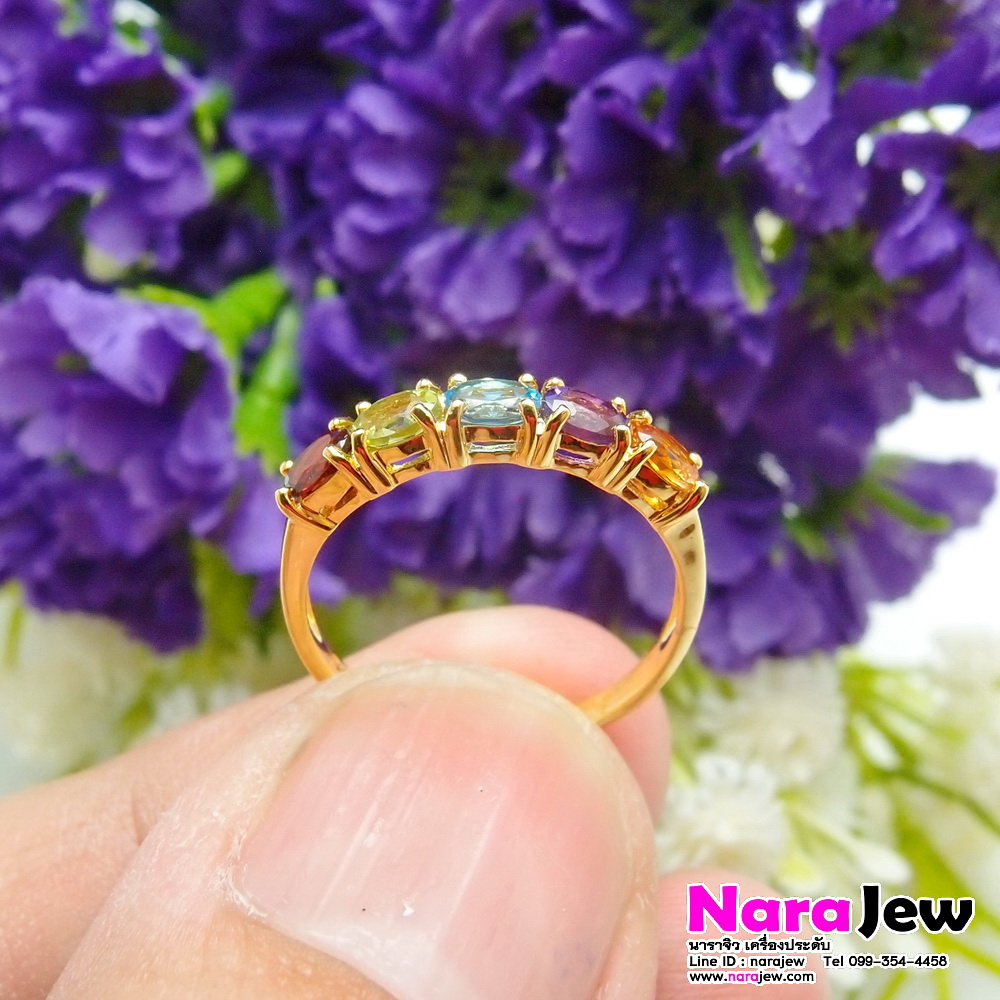 แหวนพลอยแท้ 5 สี สีสันสดใส ใส่แล้วโดดเด่น ดูมีสไตล์ สวยสะดุดตา (พลอยเจียระไนรูปไข่ทรงรี)