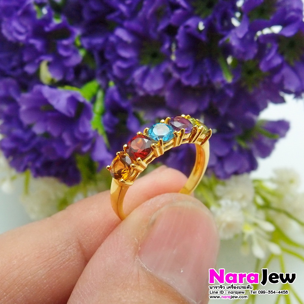 แหวนพลอยแท้ 5 สี, สีสันสดใส ใส่แล้วโดดเด่น ดูมีสไตล์ สวยสะดุดตา (พลอยเจียระไนทรงกลม)