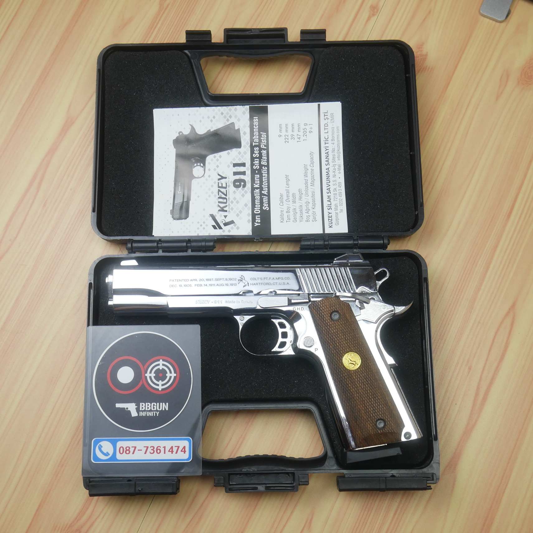 แบลงค์กัน KUZEY M1911 Colt 100 ปี ลำกล้อง 5 นิ้ว blank gun สีเงินเงา