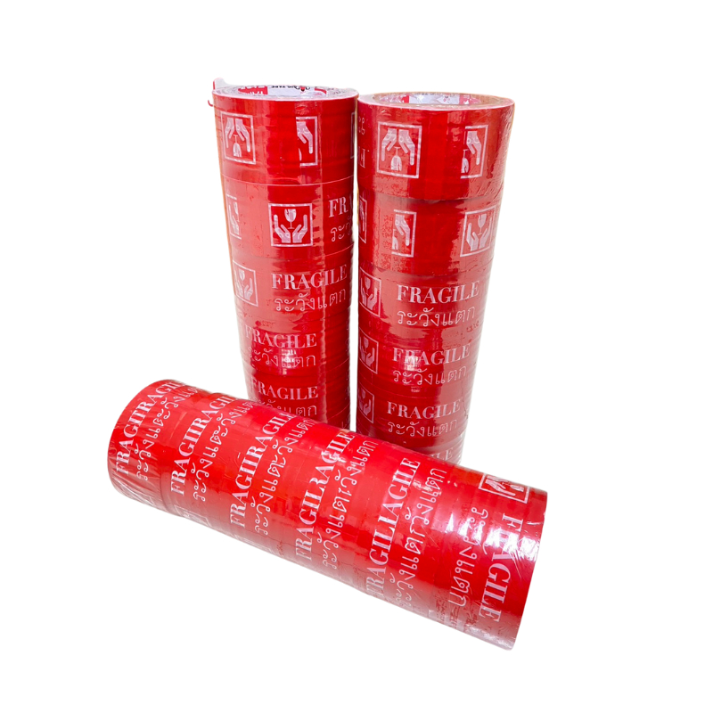 เทปกาวพิมพ์ระวังแตก (ขายส่งยกลัง)(ราคารวมแวท) ระวังแตกสีขาว ระวังแตกสีแดง เทปกาวติดกล่องแพ็คของ