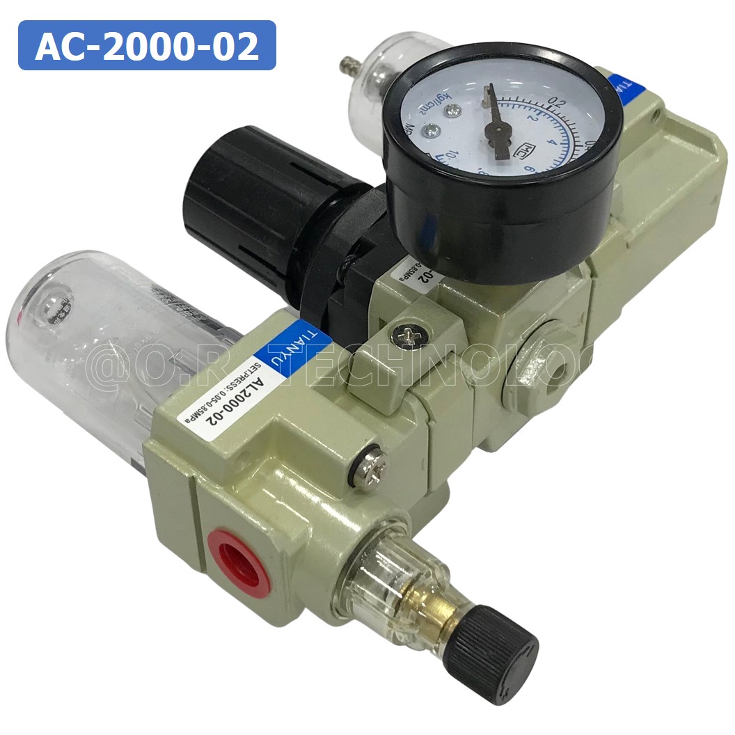 AC2000-02 ชุดกรองลม แบบ 3 ตอน Manual Drain 3 Unit FRL Combination TIANYU AC-2000-02 (Filter Regulator Lubricator)