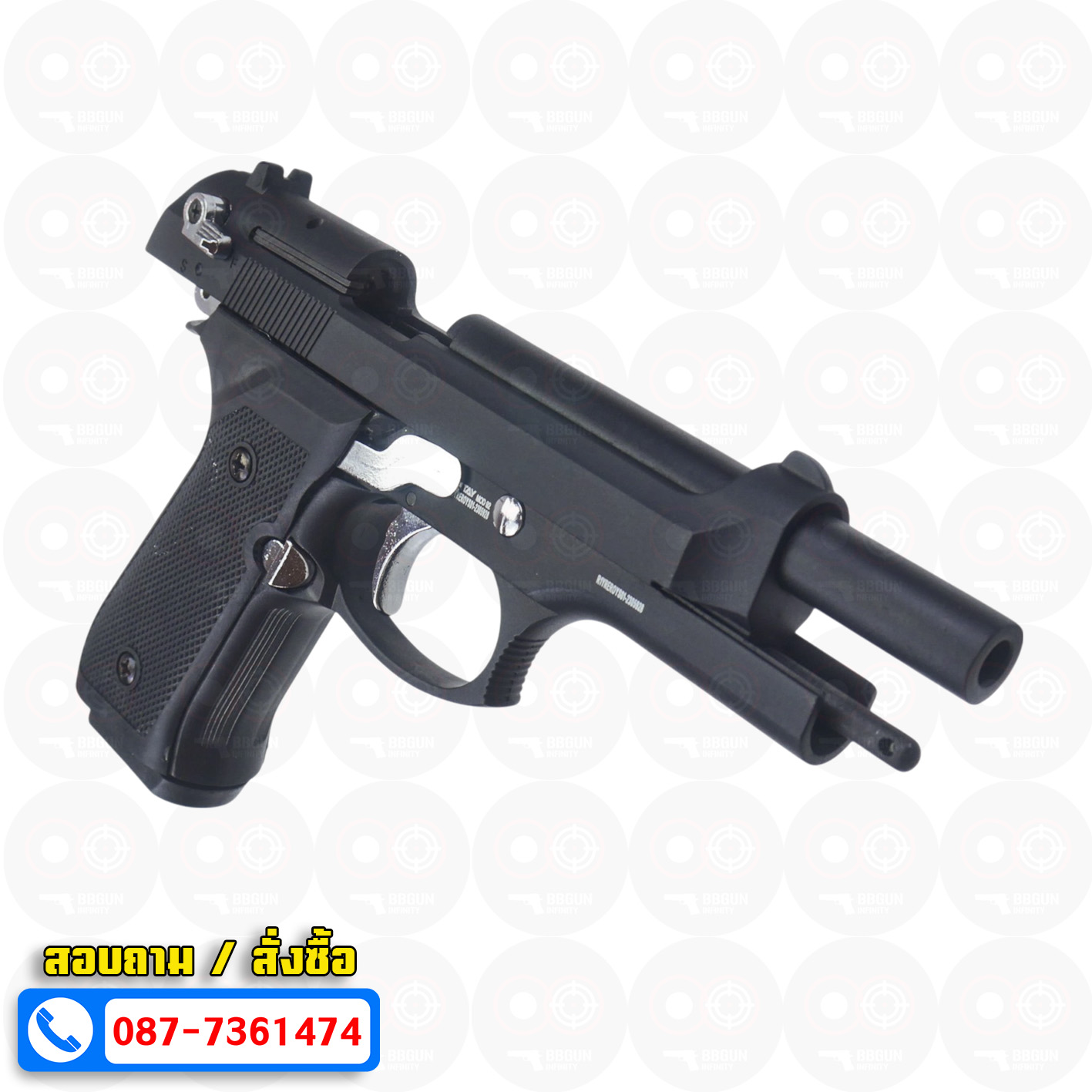 แบลงค์กัน Retay mod 92 black chrome blank gun Beretta M92 รีเท บาเร็ตต้า เอ็ม 92 สีดำ ไกเงิน