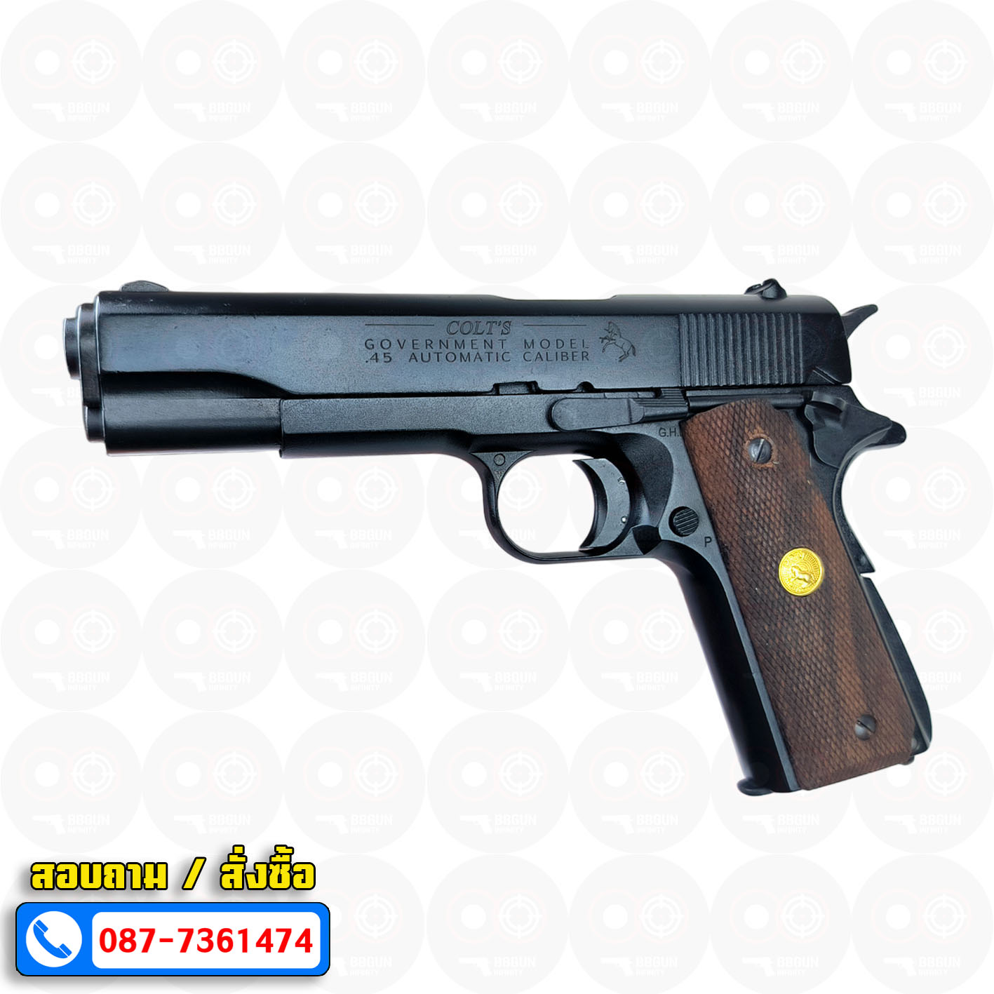 แบลงค์กัน AKSA Colt's Government Model .45 Automatic Caliber 100 Years สีดำ กริปไม้ (2 แม็กกาซีน) BLANK GUN