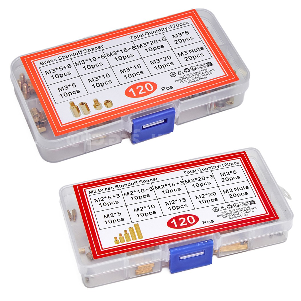 M2-120-Brass ชุดเสาทองเหลือง นอต สกรู M2 120ชิ้น 120Pcs M2 Hex Brass Standoff + Nut + Screw kit เสายึดแผ่นปริ้น เสารองบอร์ด ขารองบอร์ด เสารองแผ่น PCB