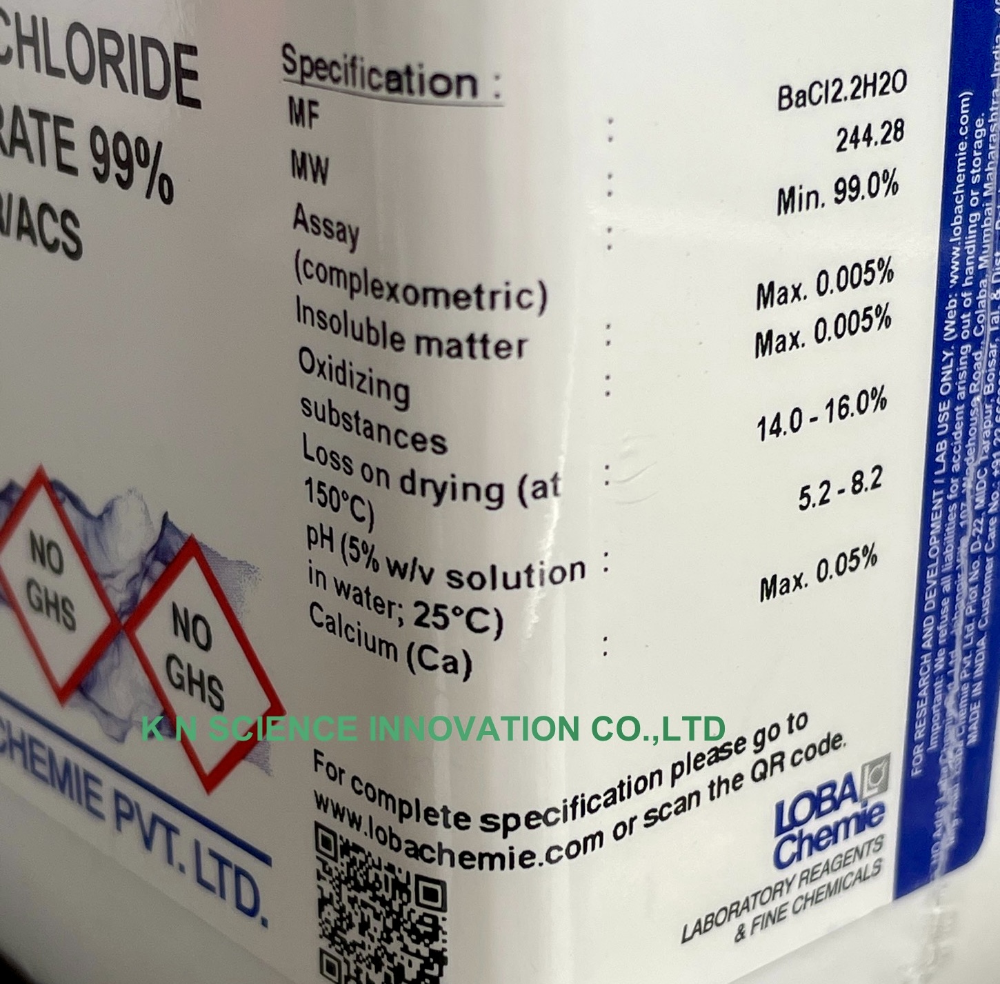 Barium chloride dihydrate, AR, Loba 01680