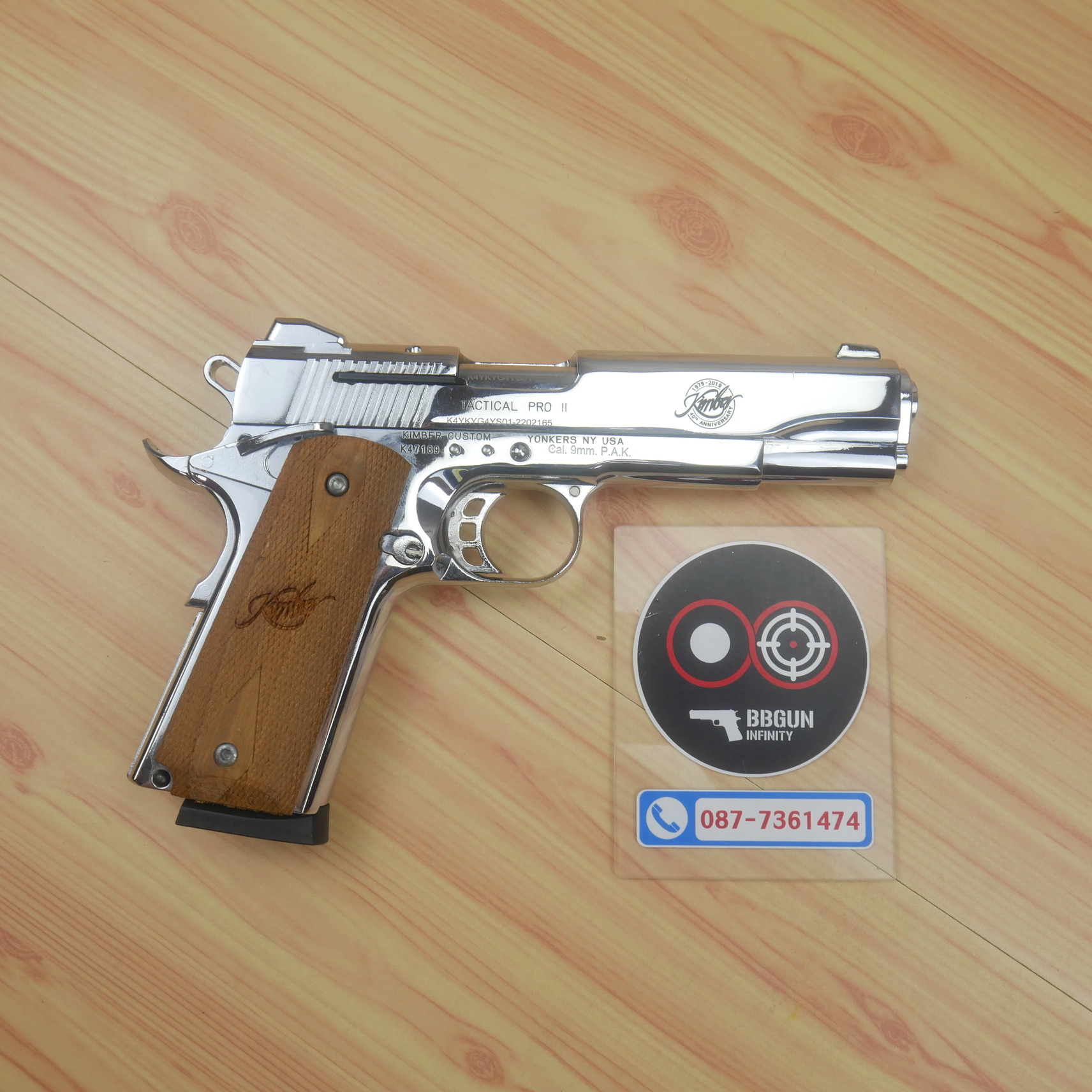 KUZEY M1911 KIMBER ลำกล้อง 5 นิ้ว blank gun สีเงินเงา แบลงค์กัน (แถมกล่องใส่ปืน)