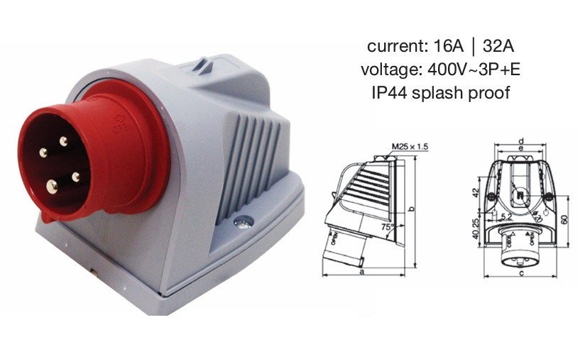 HTB524 ปลั๊กตัวผู้ติดลอย 3P+E 32A 400V IP44 "DAKO"