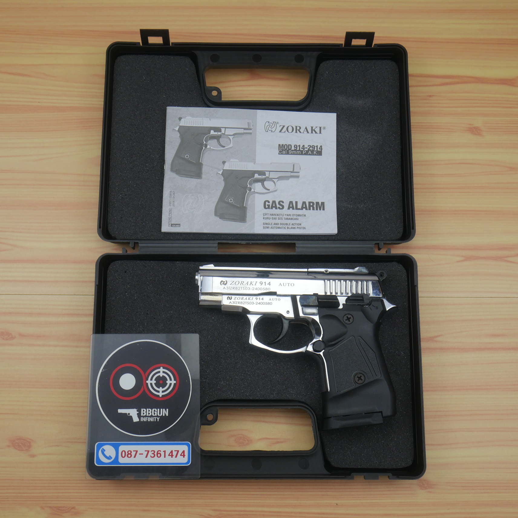 ปืนแบลงค์กัน Zoraki 914 Auto สีเงินเงา 9mm P.A.K. BlankGun (แถมกล่องใส่ปืน)