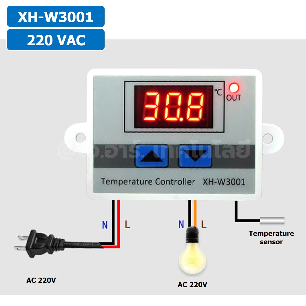 XH-W3001 220VAC 1500W เครื่องควบคุมอุณหภูมิ Digital Temperature Controller Thermostat Switch Probe