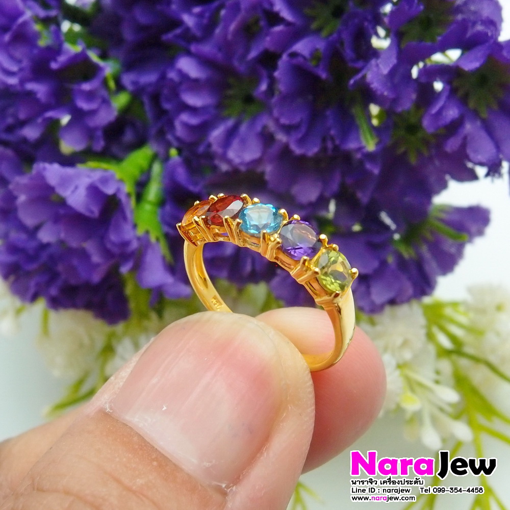 แหวนพลอยแท้ 5 สี, สีสันสดใส ใส่แล้วโดดเด่น ดูมีสไตล์ สวยสะดุดตา (พลอยเจียระไนทรงกลม)
