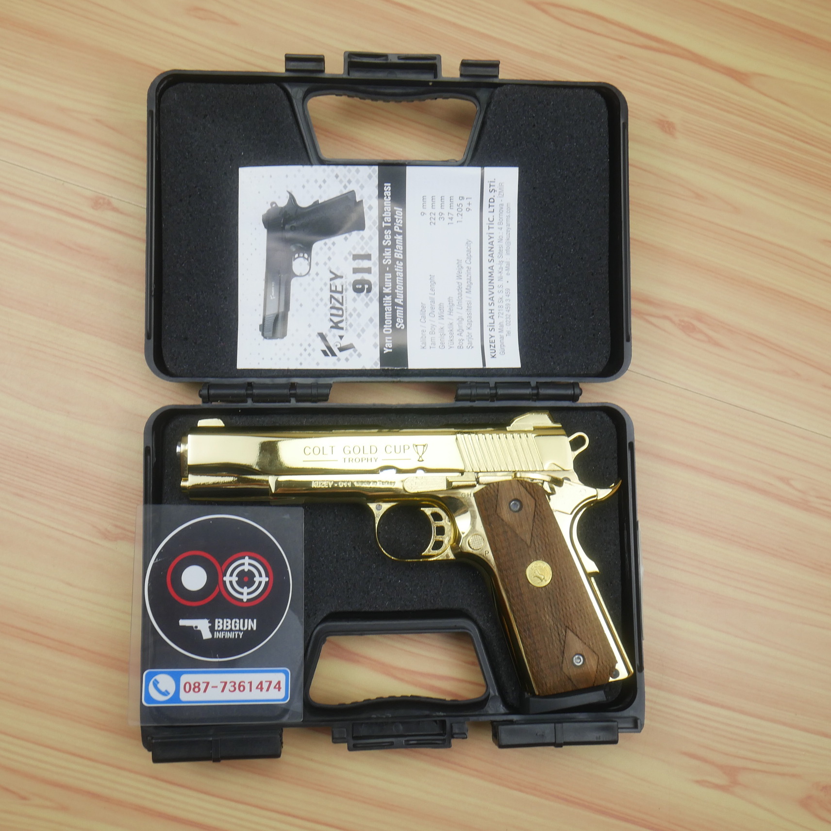 แบลงค์กัน KUZEY M1911 Colt Gold Cup ลำกล้อง 5 นิ้ว สีทอง blank gun