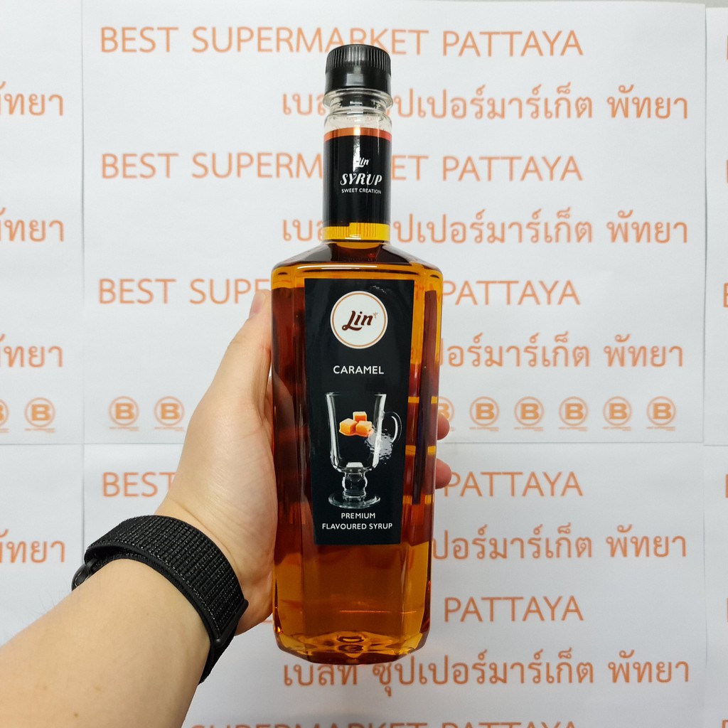 ลิน น้ำเชื่อม กลิ่น คาราเมล 750 มล. Lin Premium Flavoured Syrup Caramel 750 ml.
