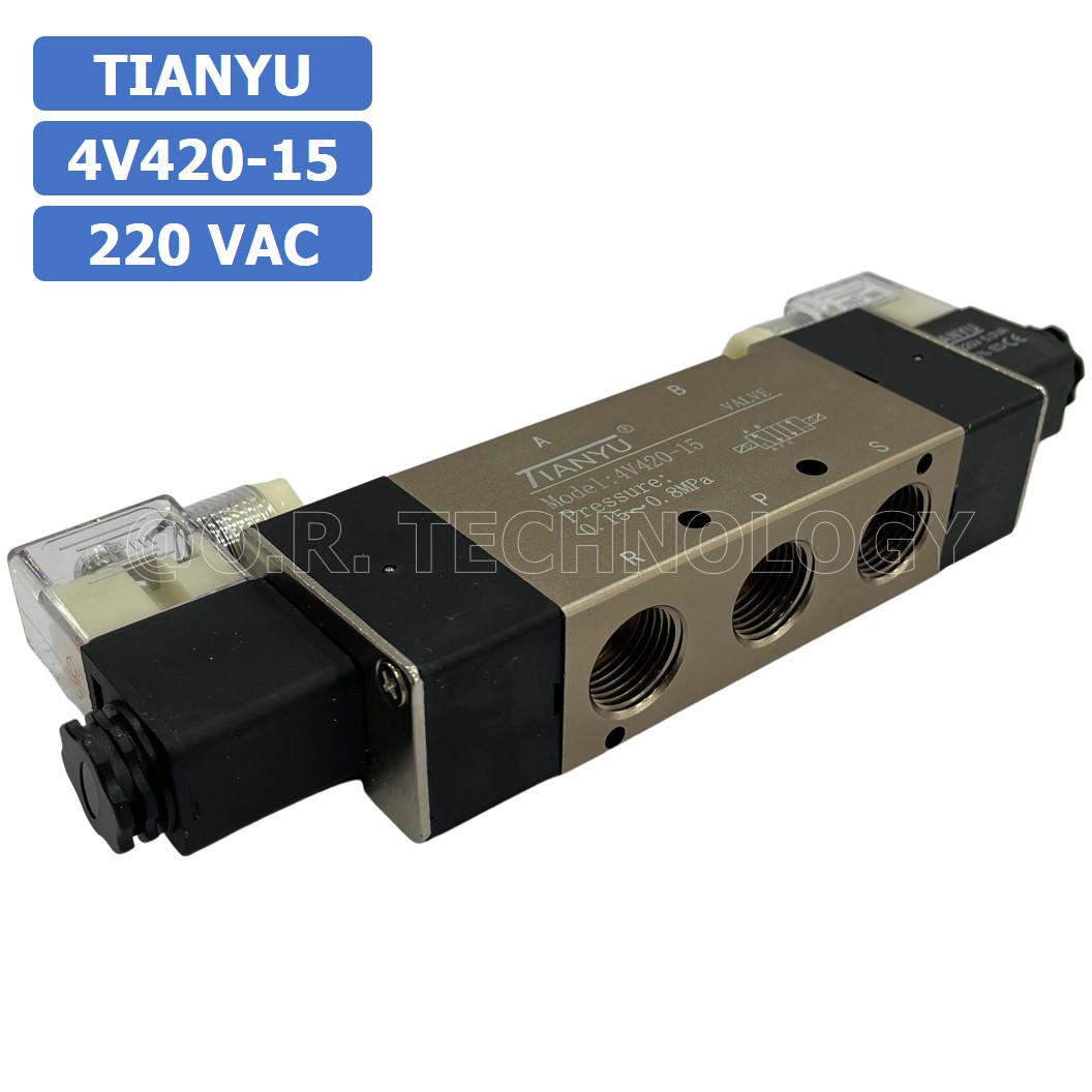 (1ชิ้น) 4V420-15 220VAC โซลินอยด์วาล์ว คอยล์ 2 ข้าง Double coil Solenoid Valve Pneumatic TIANYU