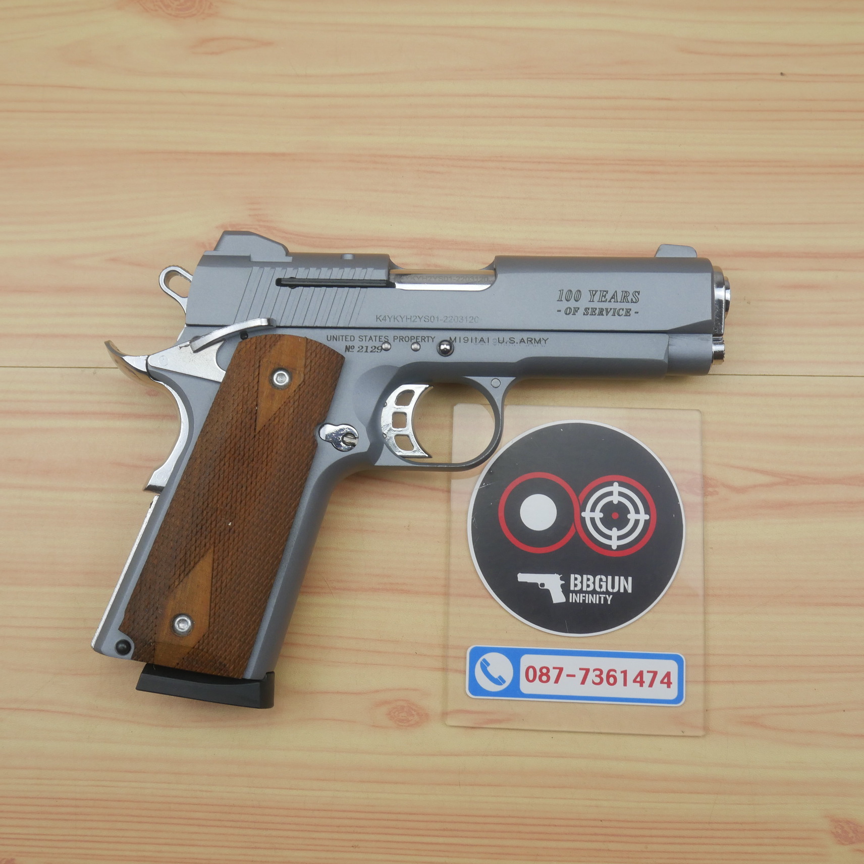 แบลงค์กัน KUZEY M1911 COLT'S 100 ปี สีสโมค 4 นิ้ว ด้ามไม้ blank gun
