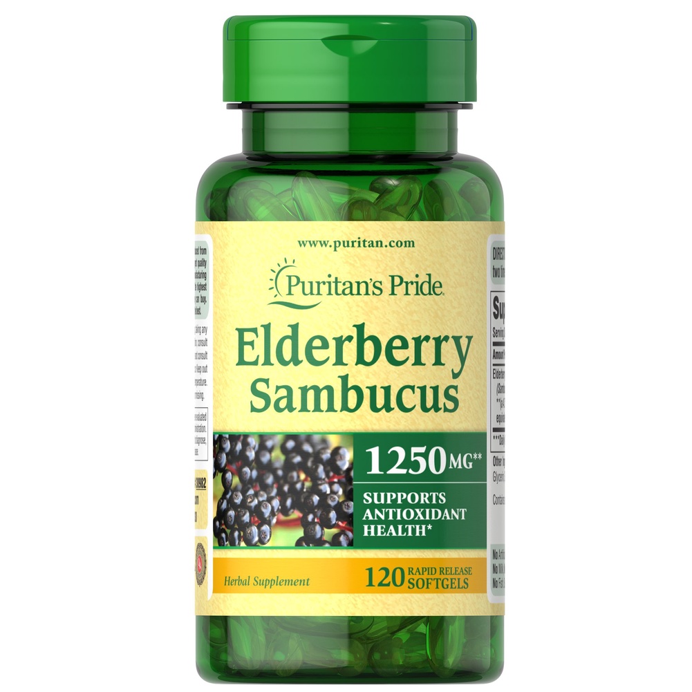 ขวดใหญ่สุด 120 เม็ด Puritan's Pride Elderberry sambucus 1250 mg 120 softgels เอลเดอร์เบอรี่ เสริมสร้างภูมิคุ้มกัน
