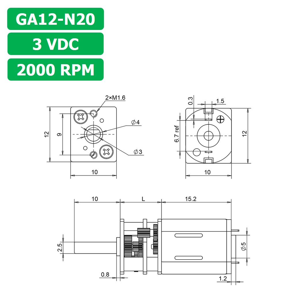 JB256 มอเตอร์ มอเตอร์เกียร์ N20 3VDC 2000RPM Micro Gear Motor DC แกนขนาด 3mm D Shaft มอเตอร์ทดเฟือง GA12-N20 ไมโครมอเตอร์
