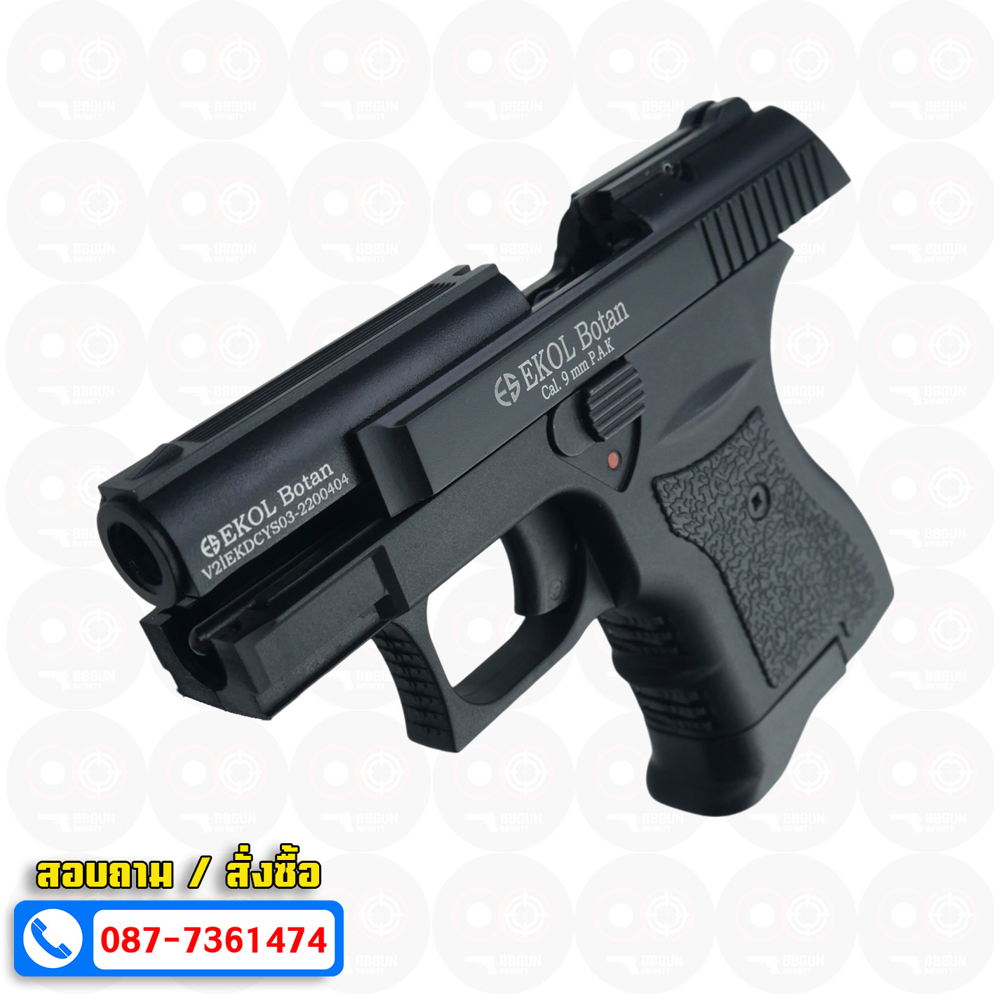 แบลงค์กัน EKOL BOTAN BLACK สีดำ 9 mm P.A.K. Blank gun (แถมกล่องใส่ปืน)