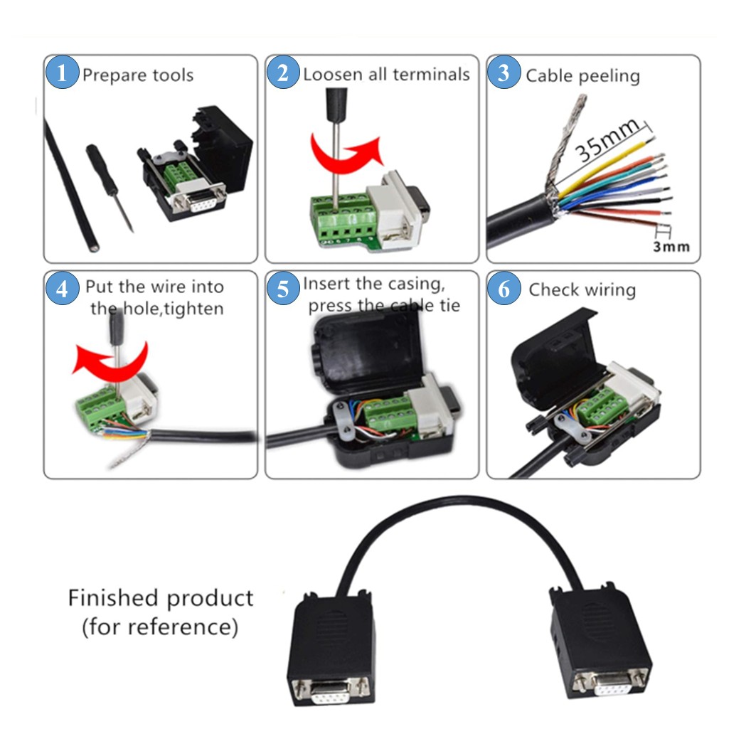 หัวแปลง DB9 แบบมีที่หุ้ม ตัวผู้/ตัวเมีย สกรู/นอต DB9 RS232 RS485 9Pin Terminal Male/Female Screw/Nut with Shell ตัวแปลง DB9 9Pin 9พิน
