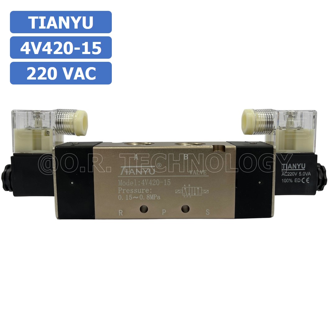 (1ชิ้น) 4V420-15 220VAC โซลินอยด์วาล์ว คอยล์ 2 ข้าง Double coil Solenoid Valve Pneumatic TIANYU