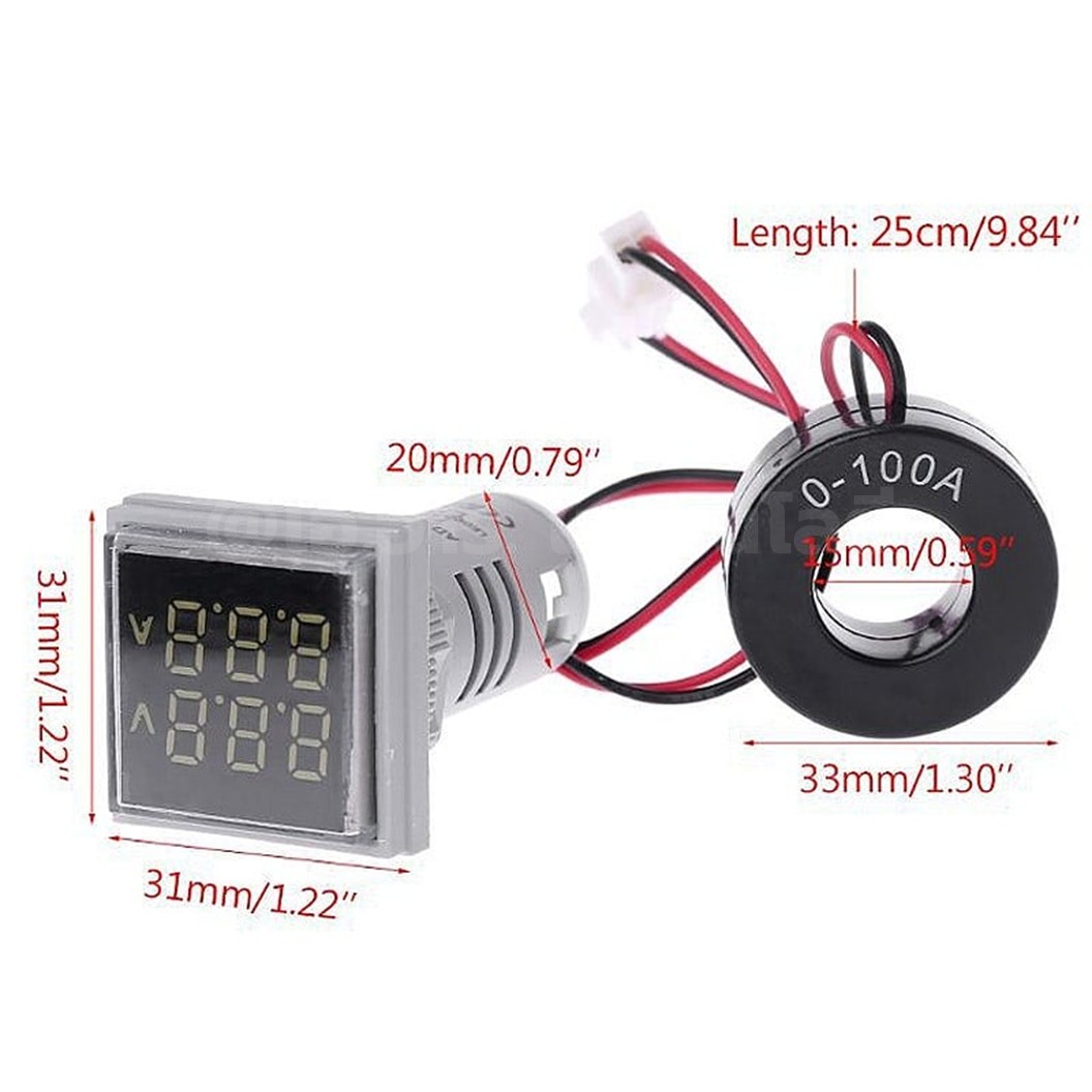 AD16-22FVA(AD101-22VAMS) โวลต์-แอมมิเตอร์ AC 50-500V 0-100A AC Digital Display Volt-Amp Meter AD101-22VAMS โวลต์มิเตอร์ แอมป์มิเตอร์ Voltmeter Ammeter Indicator สีแดง/สีเขียว/สีเหลือง/สีน้ำเงิน/สีขาว Red/Green/Yellow/Blue/White