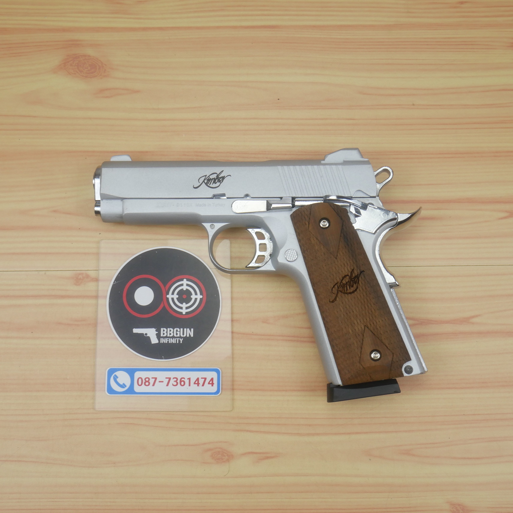 แบลงค์กัน KUZEY M1911 Kimber สีเงินด้าน ลำกล้อง 4 นิ้ว blank gun ด้ามไม้