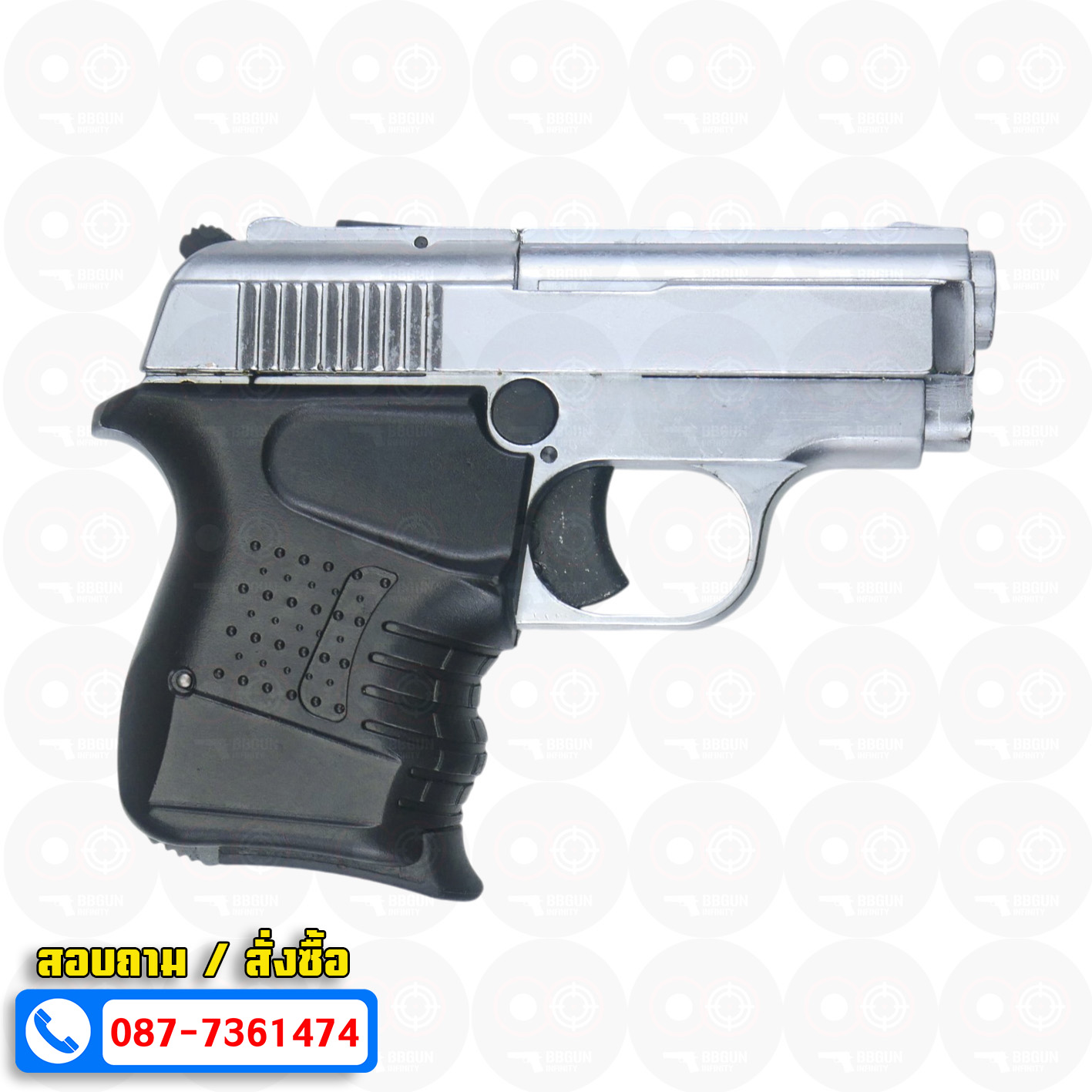 แบลงค์กัน BLOW MINI 9 สีเงินด้าน MATTE CHROME Blank Gun ( 2 แม็กกาซีน + กล่องปืน )