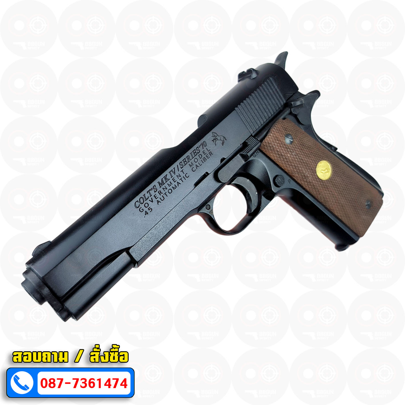 แบลงค์กัน AKSA Colt MK IV/SERIES ' 70 1911 สีดำ กริปไม้ (2 แม็กกาซีน) BLANK GUN