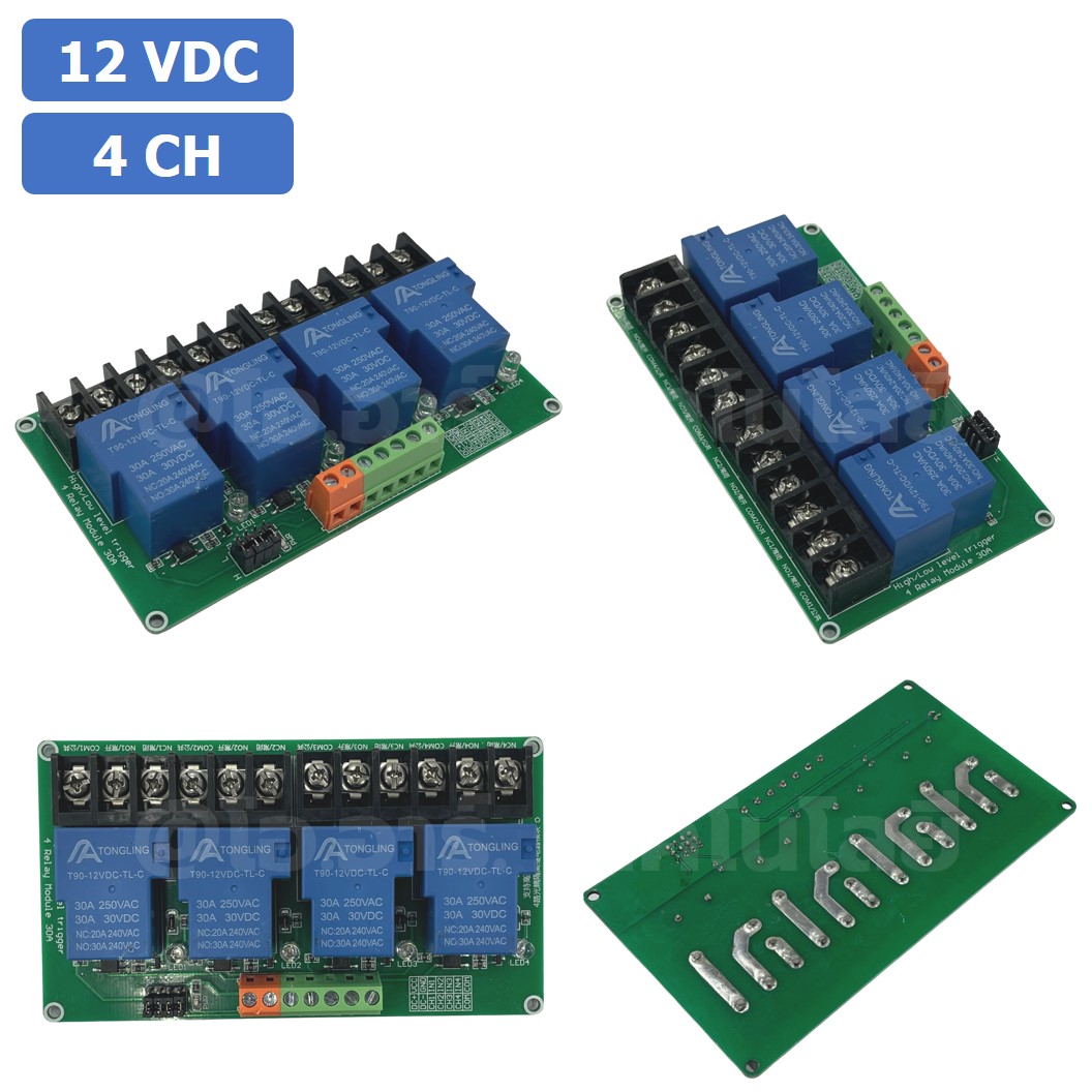 CM028 โมดูลรีเลย์ 4ช่อง 12VDC 30A 4 Channel Relay DC12V 30A แบบ Active Low/High รีเลย์ isolation Relay Module ทนกระแสสูง