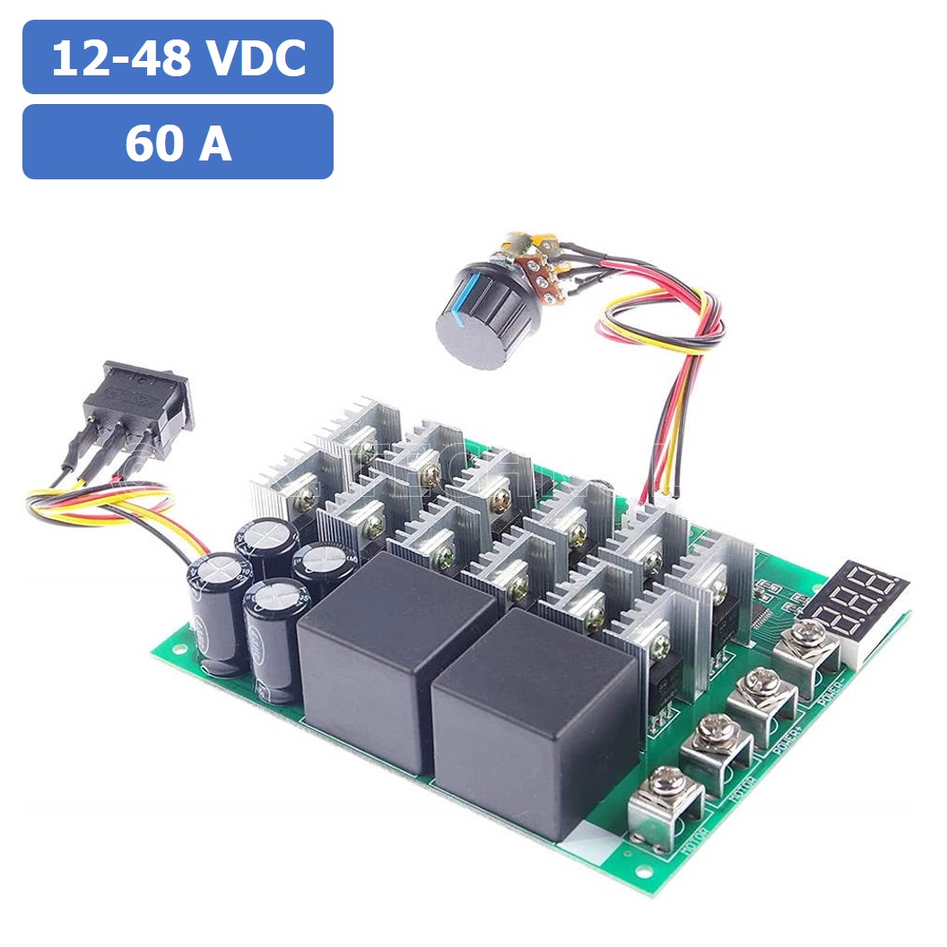 (1ชิ้น) AH045 ตัวควบคุมความเร็วรอบมอเตอร์ พร้อมสวิทช์หมุนกลับทาง 1000W 12-48VDC 60A DC Motor Speed Controller Reversible switch