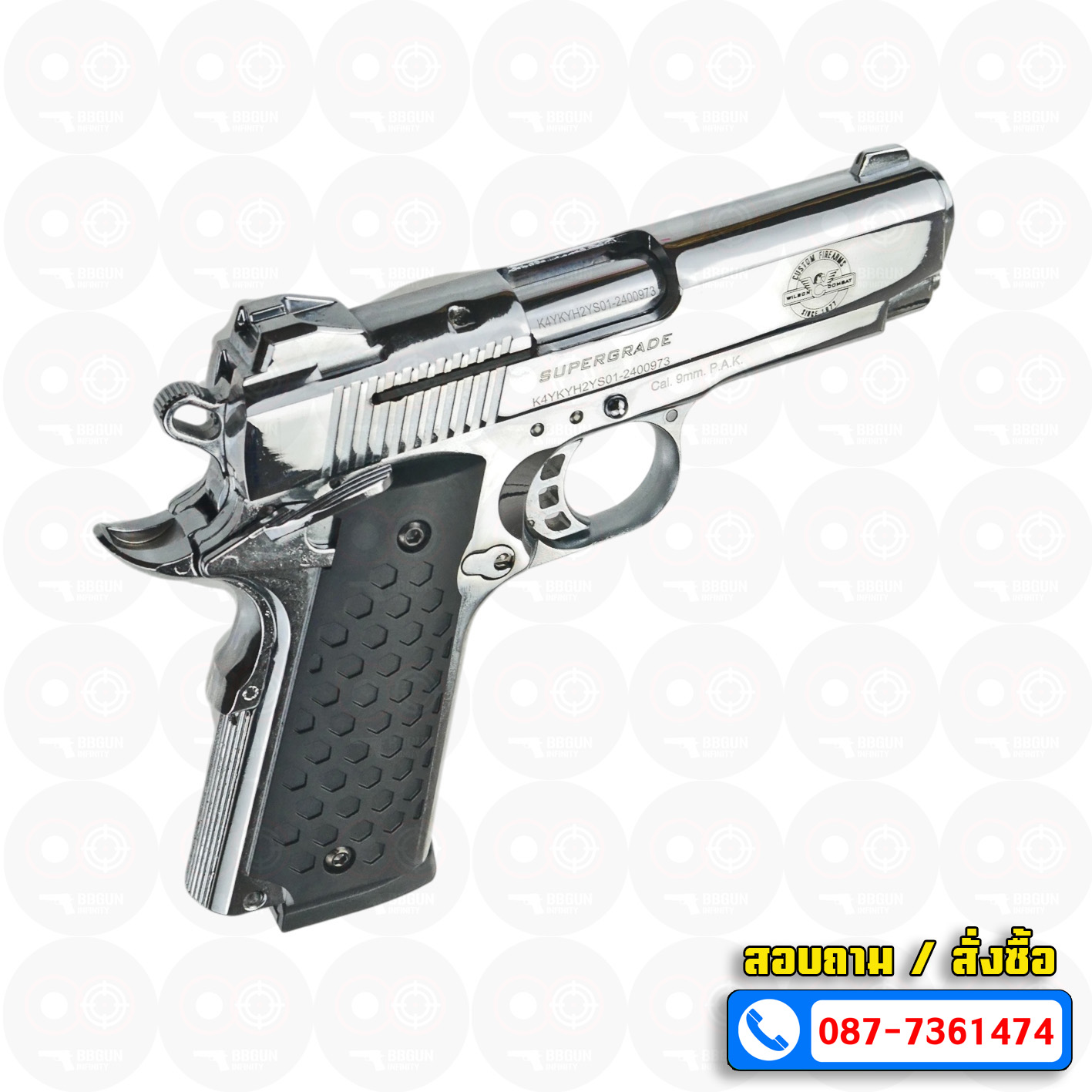 Blank Gun KUZEY M1911 WILSON COMBAT ลำกล้อง 4 นิ้ว เงินเงา แบลงค์กัน ด้าม SX