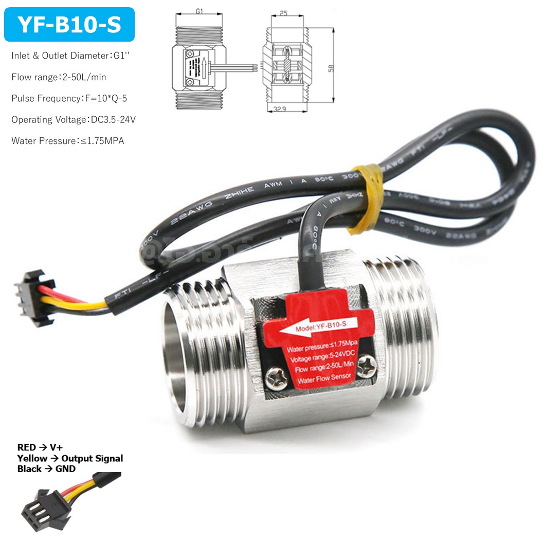 YF-B10-S G1" เซนเซอร์วัดอัตราการไหล สแตนเลส 5-24VDC Stainless Water Flow sensor Meter 2-50L/min DC 5-24V Flowmeter มิเตอร์วัดอัตราการไหล