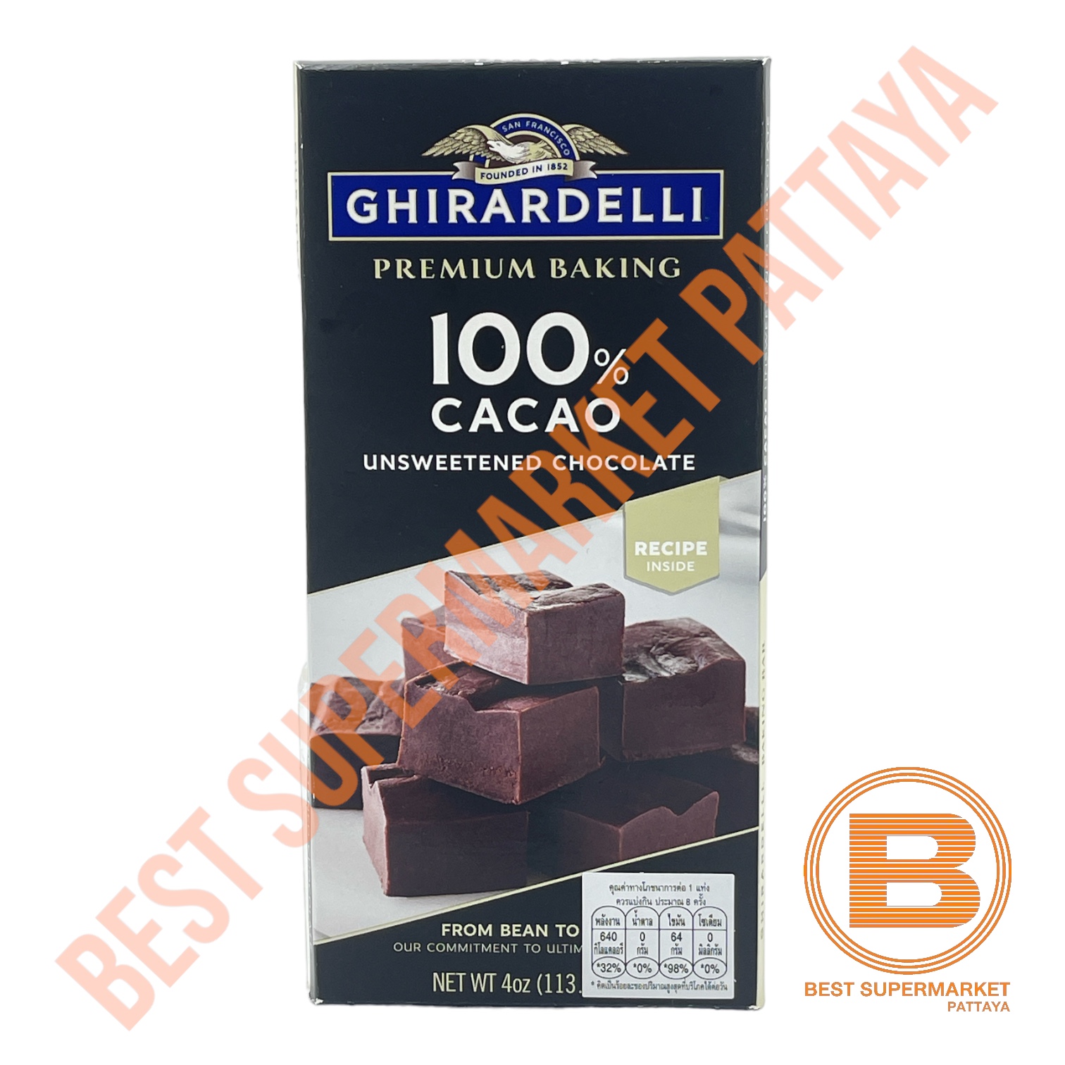 กิลาเดลลี่ 100% คาเคา ช็อกโกแลต ชนิดไม่หวาน สำหรับทำขนม 113 กรัม Ghirardelli 100% Cacao Unsweetened Chocolate 113 g.