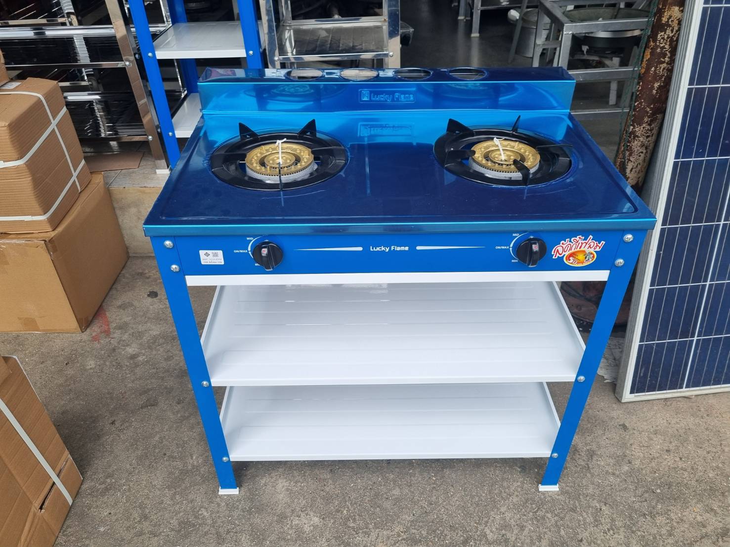 LUCKY FLAMEเตาแก๊สตั้งพื้นสแตนเลส 2 หัวเตา รุ่น DM-402