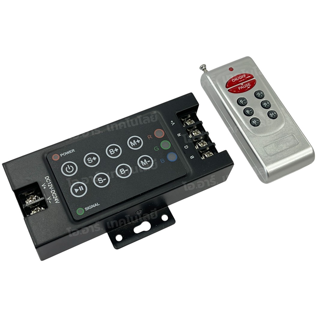 RGB CON-003 ชุดรีโมทควบคุมไฟเส้น LED Strip Light Control 8 Keys RF Wireless Remote Dimmer Controller DC 12-24V 30A (10A in each channel)