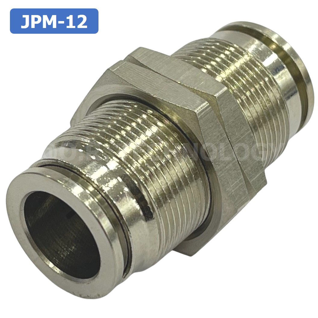 (1ชิ้น) JPM-12 ข้อต่อลม สแตนเลส 2ทาง เกลียวนอก STAINLESS 2 Way Bulkhead Union JPM Pneumatic Air Connector Fitting ข้อต่อลมสแตนเลส สำหรับ สายลม 12x8mm